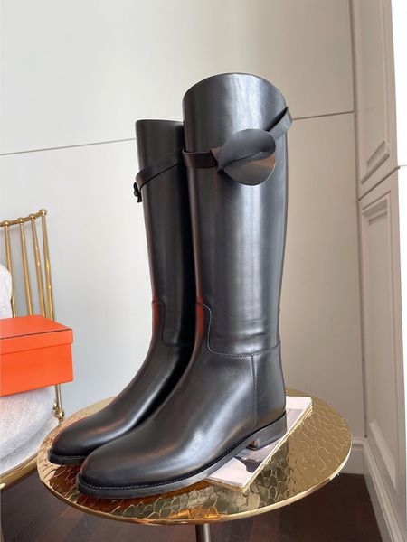 

winter luxury jumping boots kelly buckles women's black calfskin short boots long knee famous lady knight booty comfort walking eu35-42