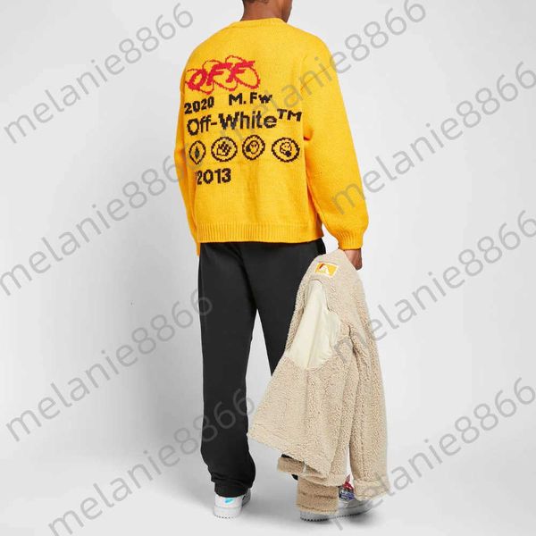 

chao brand off inlaid sweater men's ow women's pullover yellow, White;black