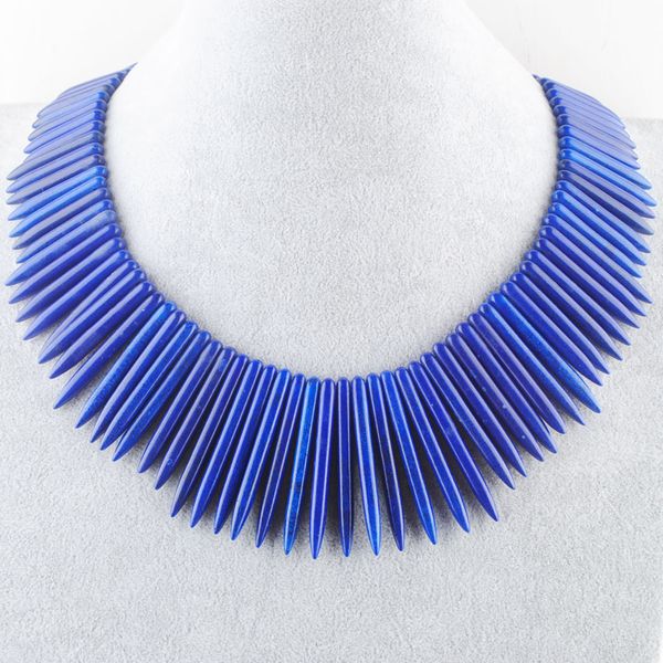 

wojiaer yellow black howlite turquoise stone graduated necklaces stick spike choker beads 17.5 inches jewelry bh302, Silver