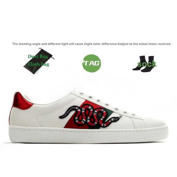 

designer men womens sneaker casual shoes snake chaussures leather sneakers ace bee embroidered stripes white shoe flat platform, Black