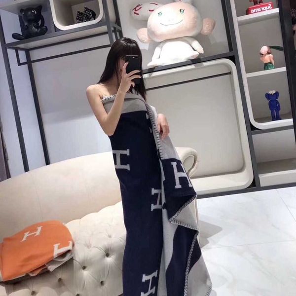 

herme cashmere blanket luxury wool blankets tapestry shawl new large shawl flight blanket thickened air conditioning, Blue;gray