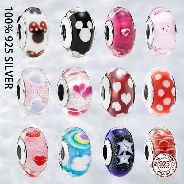 

charm bracelets fit original real 925 sterling silver colorful rainbow glass bead charm for women bracelet trinket diy jewelry l221013, Golden;silver