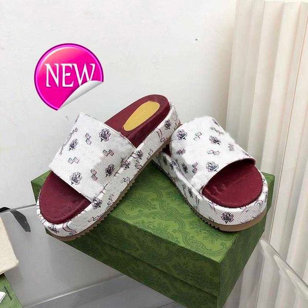 

2022 women's platform sandals slippers slide designer luxury flat high heels flip flops shoes embroidered platform rubber sandal casual, Black