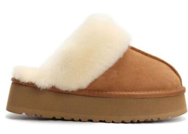 

women's fur mule slipper fluffy winter warm house platform slippers indoor thick bottom sliders, Black