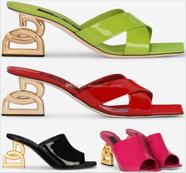 

designer bags luxury sandal slipper femal peep toe shiny shoes face scuffs high heels shoes, Black