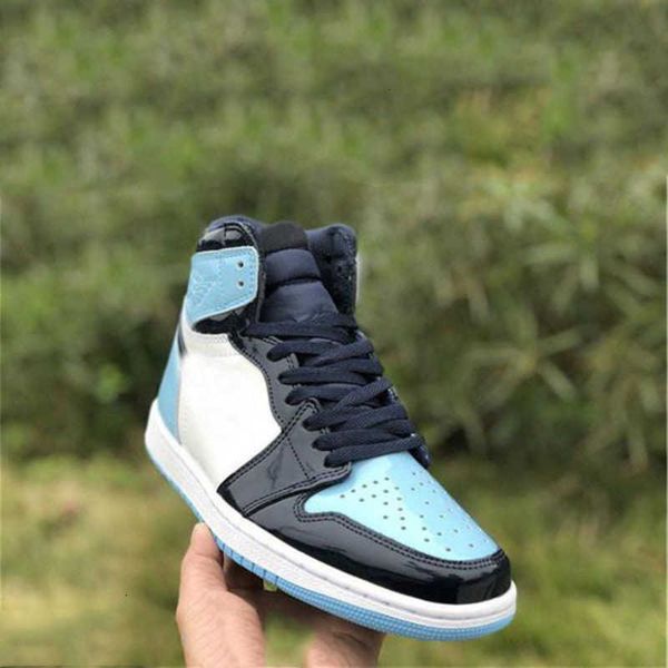 

shoes high qaulity 1 og unc patent wmns 1s obsidian blue white men women sneakers