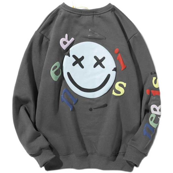 

kenye west fashion men's hoodies european and american tide sweater smiley face foam printing men women couple plus velvet sweatshirts, Black