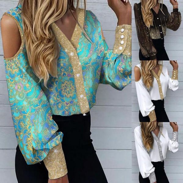 

women's blouses lightweight stylish solid color glitter edge fashion shirt lantern sleeve elegant buttons cuffs ladies clothing, White