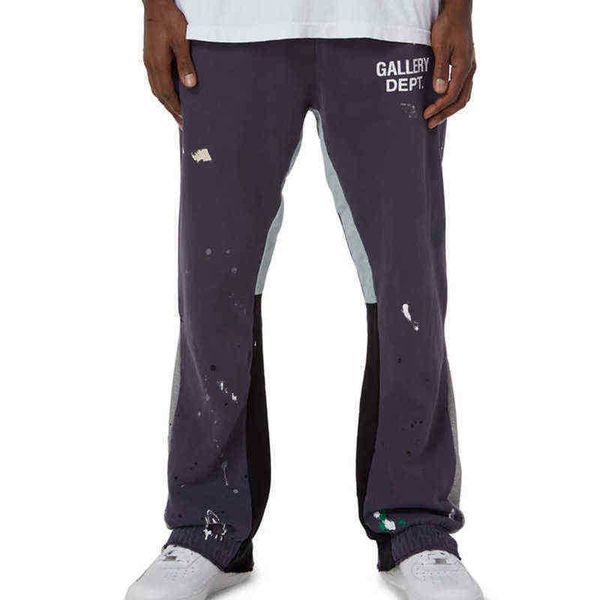 

designer trendy gallerydept casual pants painted ink hand splashing high street letter splicing drawstring men's sport, Black