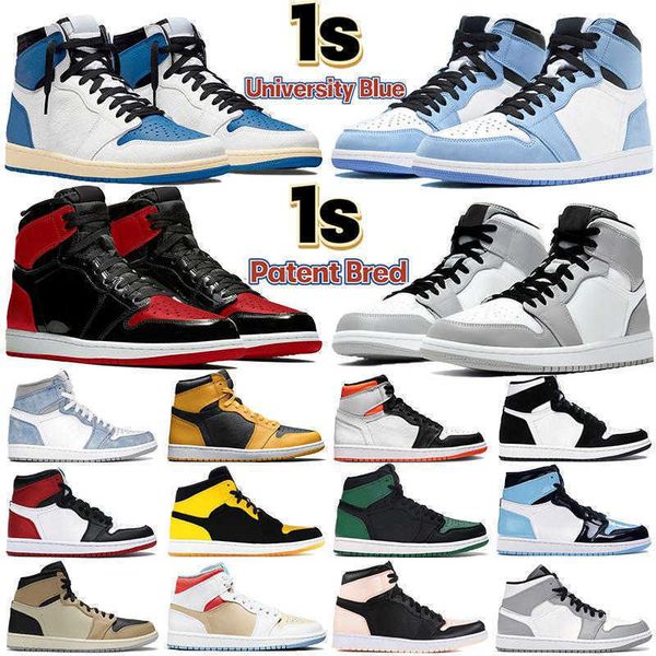

2022 university blue 1 basketball shoes 1s high dark mocha electro orange military unc light smoke grey hyper chicago patent bred, Black