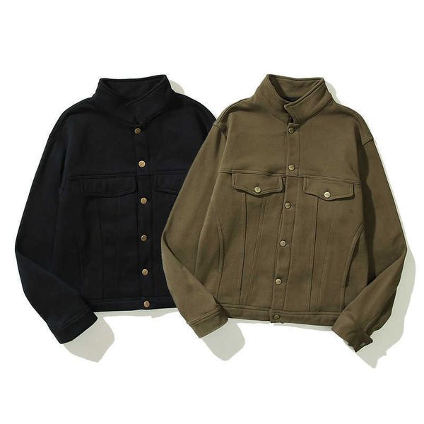 

men's jackets fall god french terry trucker cashmere overalls jacket, Black;brown