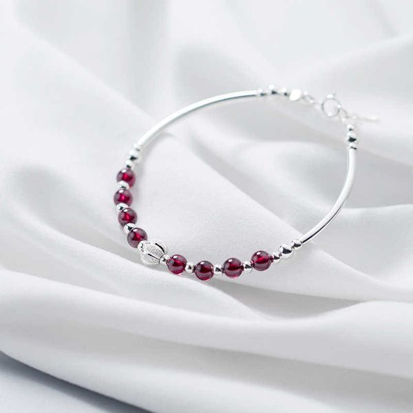 

beaded strands wine red natural garnet beads 925 sterling silver strand bracelets for girls women's bracelets fine jewelry accessories, Black