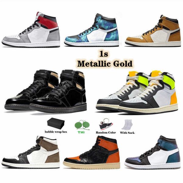 

mens 1 high og basketball shoes 1s metallic gold university blue electro orange dark mocha shadow unc fearless men women designer sneakers, Black