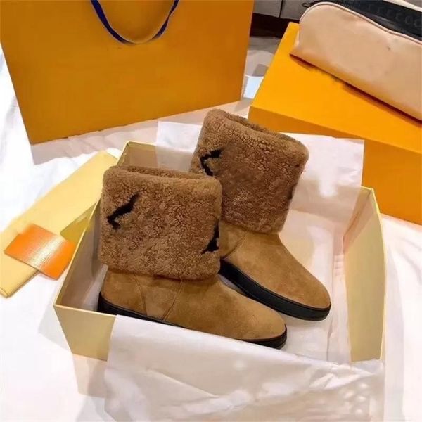 

casual trendy luxury brand lou snow casual girls sheepskin shoe half ankle boot leather laureate flat soft winter warm brown black