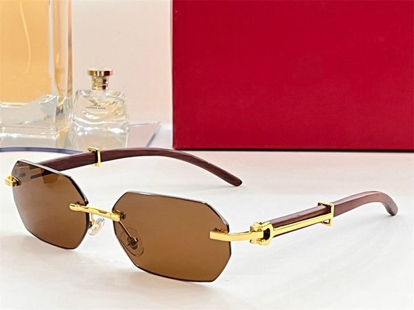 

new designer fashion sunglasses oval metal rimless wood mirror legs for men and women uv400with case, White;black