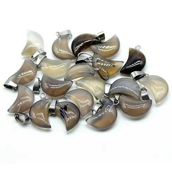 

fashion natural healing crystal grey agate stones moon shape necklace pendant for decoration gift jewelry, Silver
