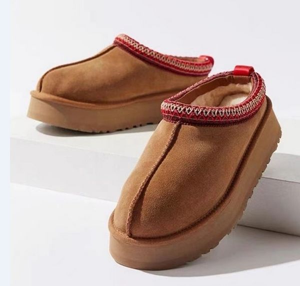 

australia woman snow boot designer real leather lazy fur boots thick bottom winter platforms shoes slip-on warm booties chestnut #207, Black