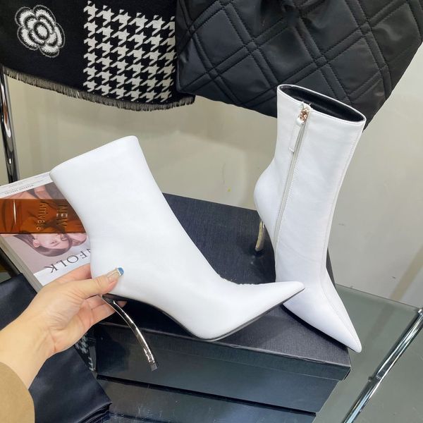 

european and american leather thin high-heeled short boots for women in autumn and winter 2022, Black