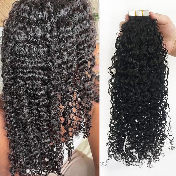 

tape in brazilian human hair extensions real remy hair skin weft adhesive glue on salon quality for woman, Black
