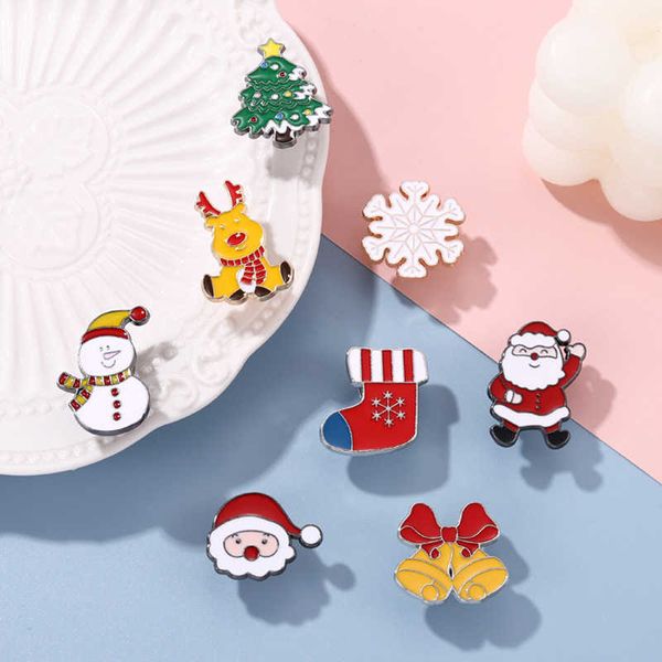 

christmas brooch santa claus christmas tree metal badge commemorative medal snowflake sock bell gift, Gray