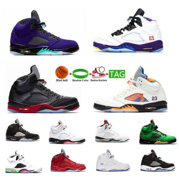 

basketball shoes metallic silver jumpman 5 men stealth sneakers 5s trainer red suede sports size 7-13, Black
