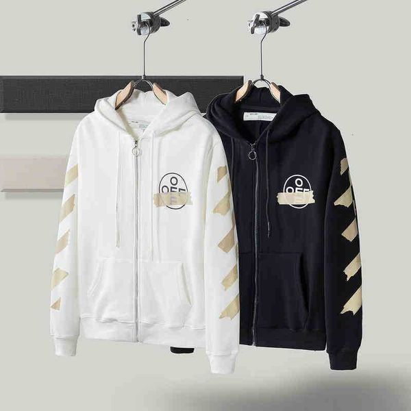 

chao brand off bronzing tape arrow cardigan hooded men's sweater os version, Black