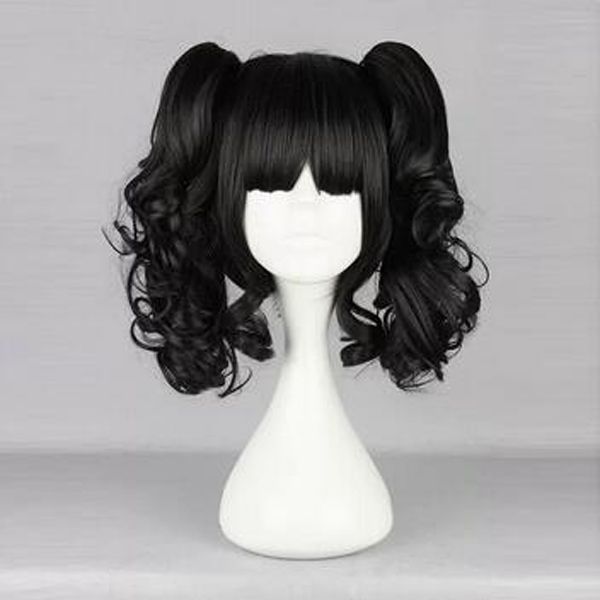 

popular anime wig japanese wig double ponytail black curly hair cos wig