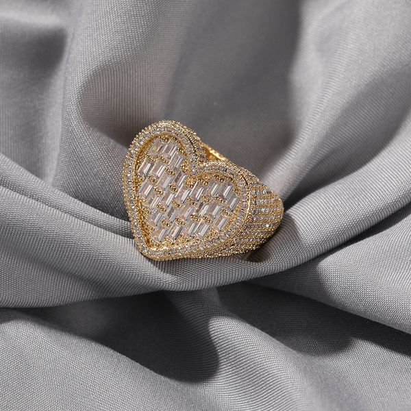 

hip hop casting rings with side stones lover couple heart shape women finger ring wedding gift, Silver