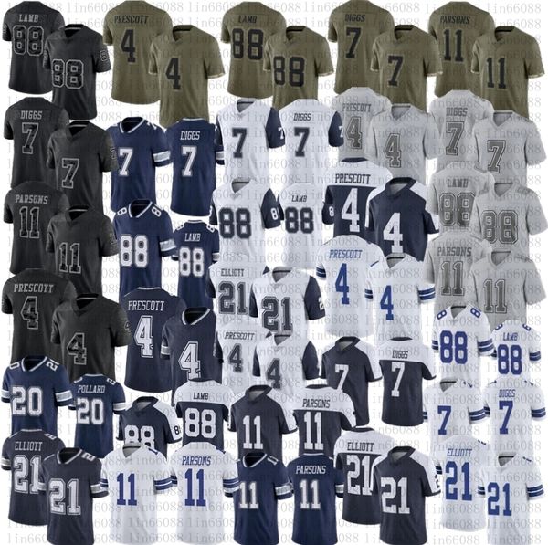 

men women youth micah parsons football jersey stitched cowboyes ezekiel elliott 4 dak prescott 88 ceedee lamb 7 trevon diggs pollard jerseys