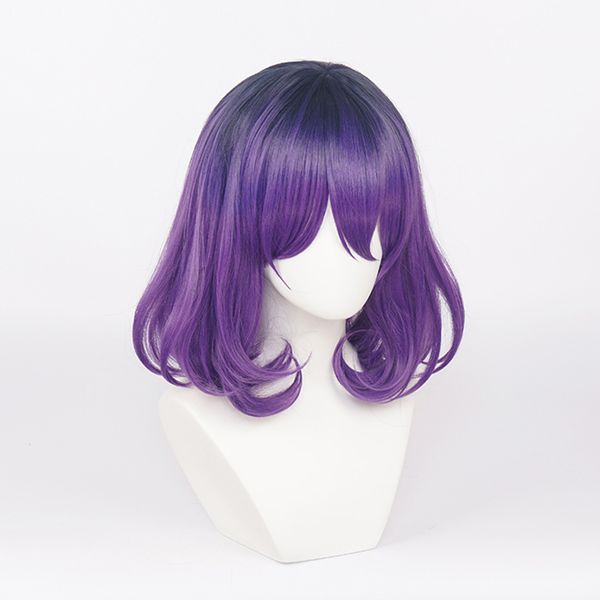 

2022 popular anime purple dye gradual short crimp cosplay wig, Black