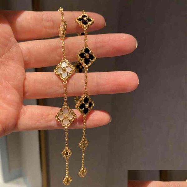 

charm bracelets 2021 vintage solid color lucky four leaf clover fritillary charm bracelets for women copper bracelet jewelry italian dhibb, Golden;silver