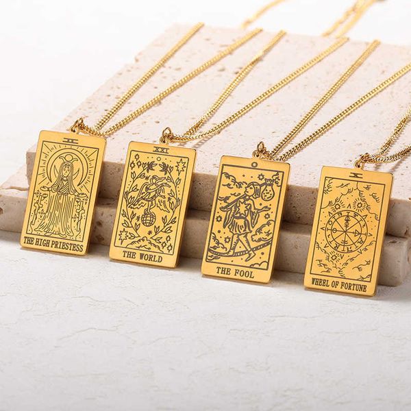 

pendant necklaces stainless steel divination tarot cards necklaces for women jewelry tarot good luck amulet the major arcana pendant necklac, Silver
