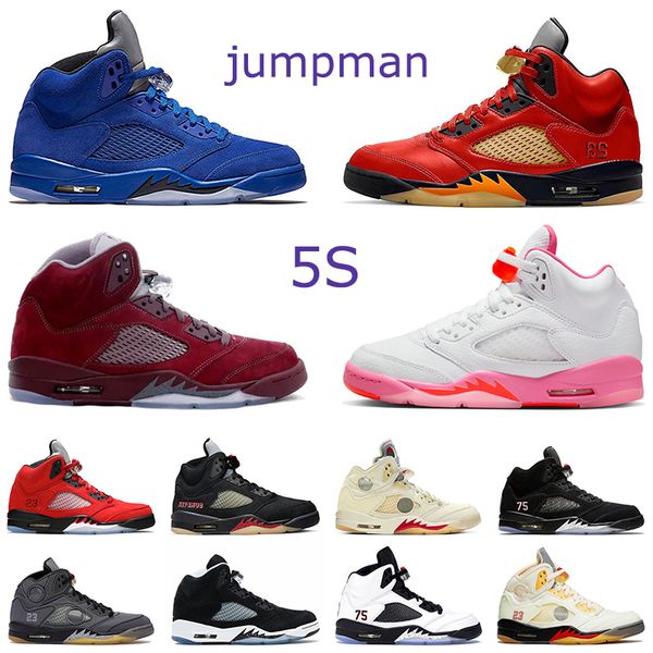 

new jumpman 5 5s designer basketball shoes for mens blue suede aqua alternate bel marquette wnba pinksicle safety orange sneakers trainers b, White;red