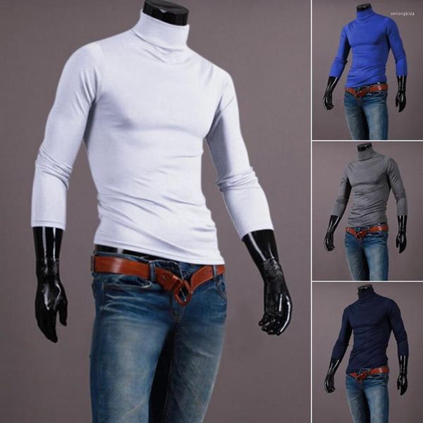 

men's t shirts autumn winter thermal long sleeve roll turtleneck t-shirt solid color male slim basic stretch tee top, White;black