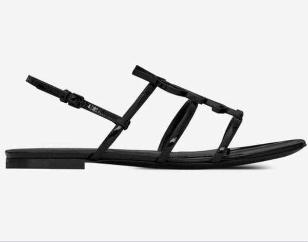

women luxurys designers sandals flats shoes shoe open toe patent leather alphabet, Black