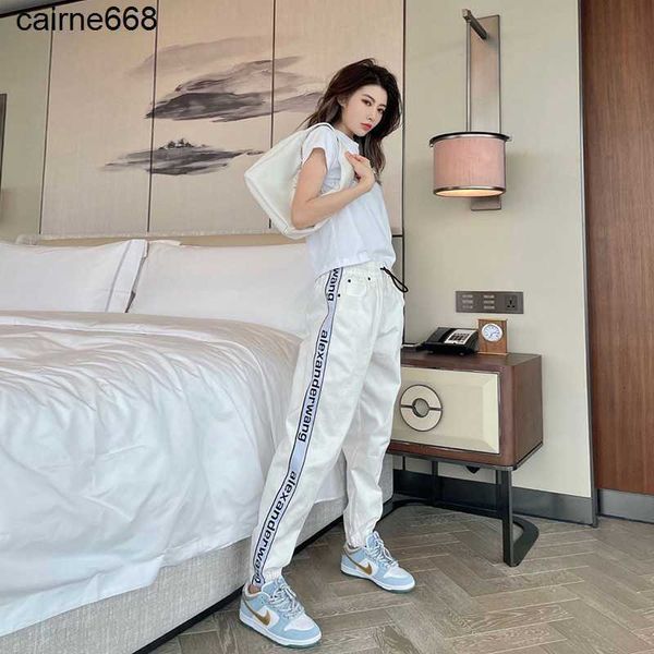 

women's designer pants new letter printing elastic waist pants women's loose slim alexanders sweatpants casual leggings wangs, Black;white