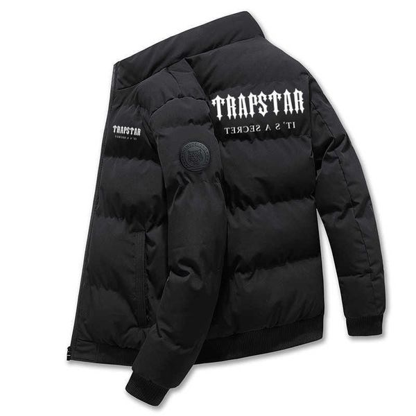 

men's jackets 2022 new men's padded trapstar printed jacket autumn and winter warm and windproof large size stand collar short pad, Black;brown
