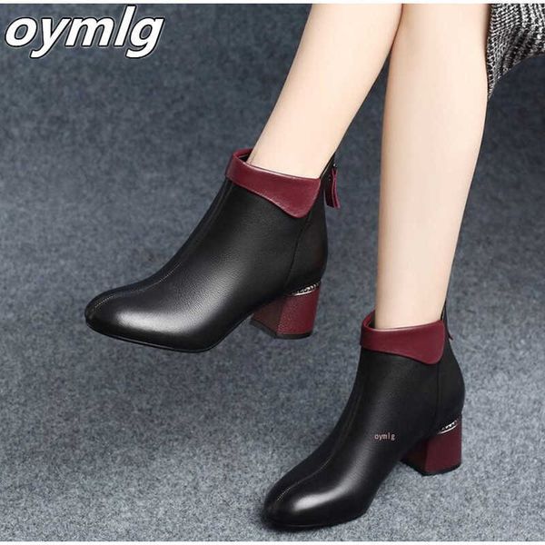 

boots women ankle pumps shoes winter autumn ladies plush warm high heels pu leather fashion pointed toe zip short female 221013, Black