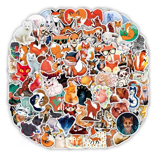 

100pcs cute fox stickers skate accessories waterproof vinyl sticker for skateboard lapluggage water bottle car decals kids gifts toys