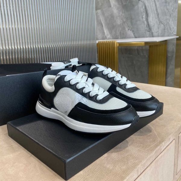 

casual shoes women's 2022 c family's new genuine leather splice mesh lace thick soled high rise casual small white shoes, Black