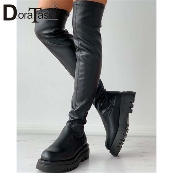 

doratasia brand female platform thigh high boots fashion slim chunky heels over the knee women party shoes woman 211217, Black