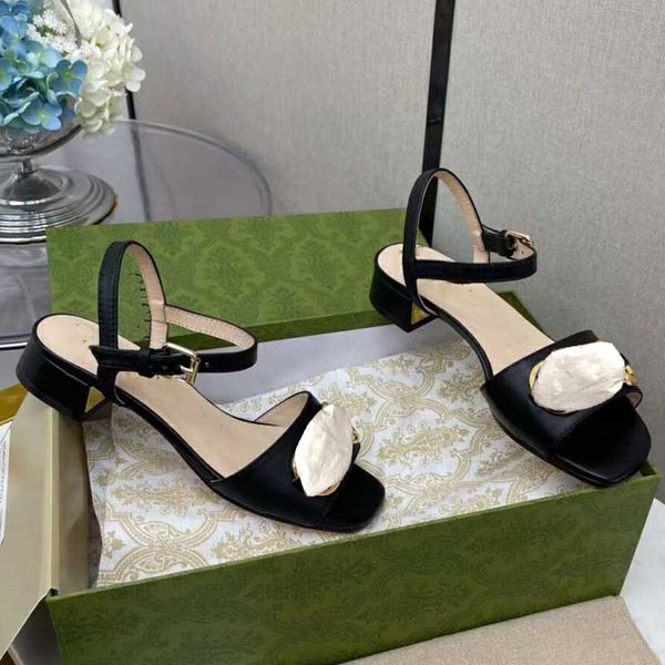 

summer women's sandals simple and fashionable mid-heel thick with a word buckle fairy style rome beautiful designer office ladies shoes, Black