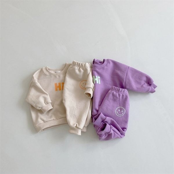 

spring toddler baby and girl fashion cotton long sleeve sweater kid solid soft trousers 2pcs clothes set 220315, White