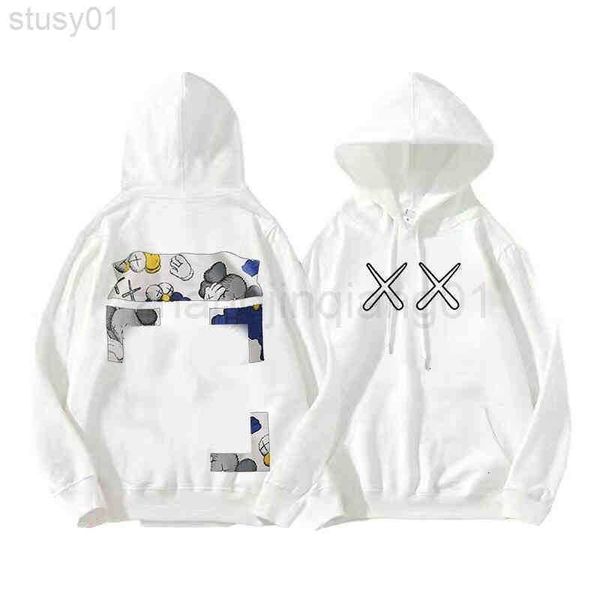 

designer offs hoodie europe and america oversized vintage luxe fashion brands monet oil painting print little daisy couple plush hooded, Black