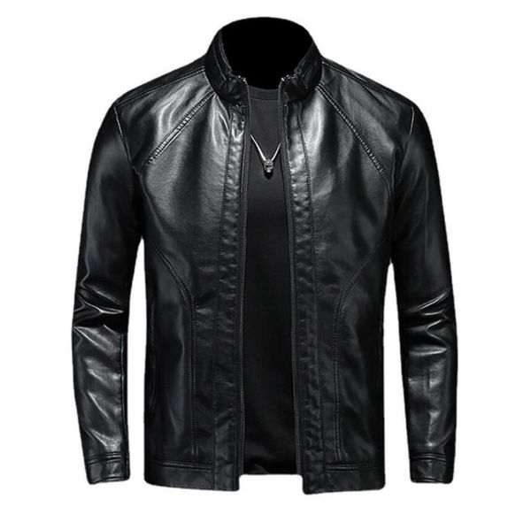 

men's faux leather jackets motorcycles pu coat casual slim male stylish locomotive clothing outerwear mm88lh05, Black