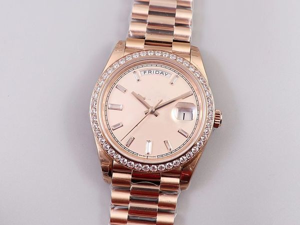 

with original boxluxury fashion watches 18k yellow rose gold diamond dial & bezel 18038 watch automatic men's watch wristwatch 28136666, Slivery;brown