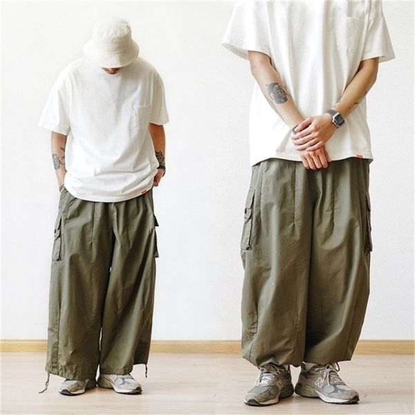 

multipocket cargo pants mens casual solid colour straight baggy wideleg cropped men anklelength 220713, Black