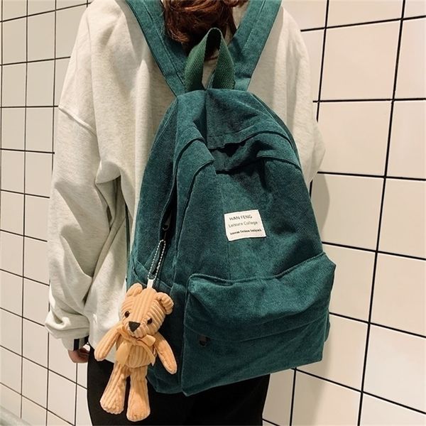 

retro women backpack fashion high school college students book bag simple corduroy female backpacks large capacity bags rucksack 220815