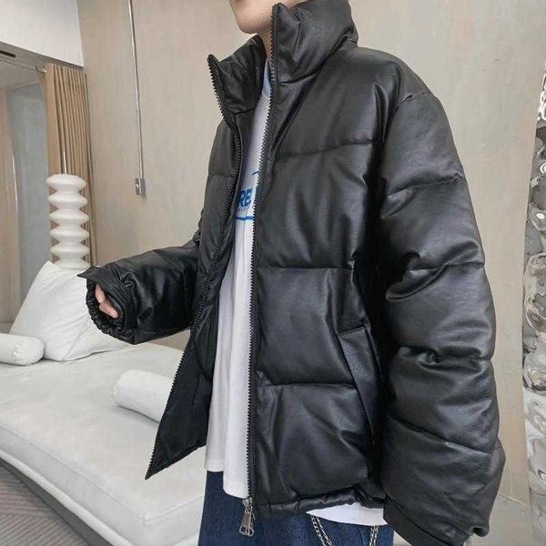 

men's jackets leather parka men women winter warm new korean couple windproof zipper cotton solid fashion leisure oversize jacket coat, Black;brown