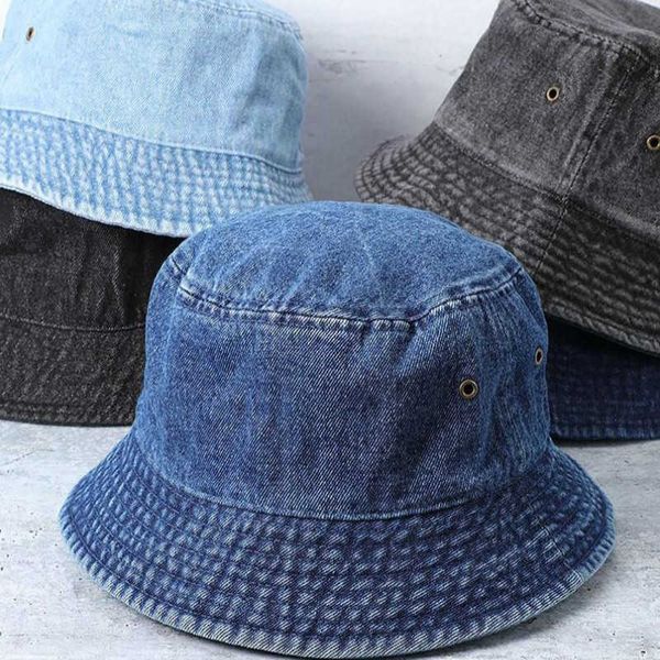 

wide brim hats solid color washed cowboy fisherman's women outdoor sun four seasons section lovers fashion wild bucket casquette g22101, Blue;gray